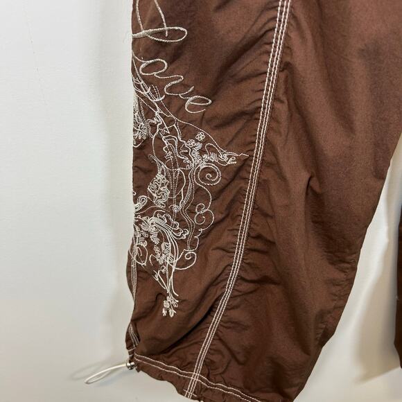 Vintage Y2K Light Cargo Pants Utility Streetwear Brown Sz L Embroidered Grunge - Picture 4 of 8